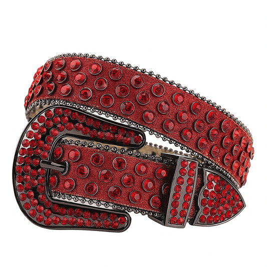 Pasek czerwony, unisex z cyrkoniami i sztuczną skórą